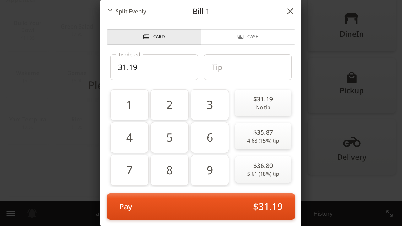K-Order payment page with checkout options